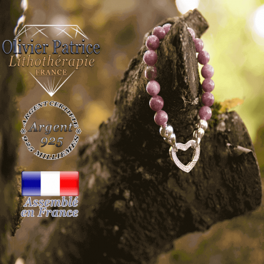 Bracelet lépidolite avec son fermoir coeur en argent 925