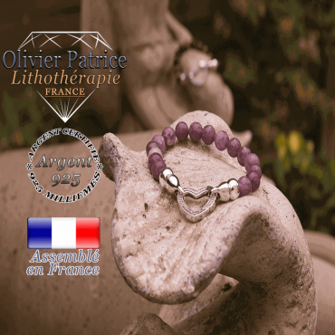 Bracelet lépidolite avec son fermoir coeur en argent 925