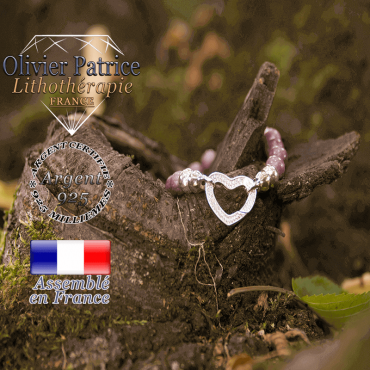 Bracelet lépidolite avec son fermoir coeur en argent 925