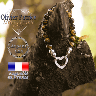 Bracelet oeil de tigre avec son fermoir coeur en argent 925