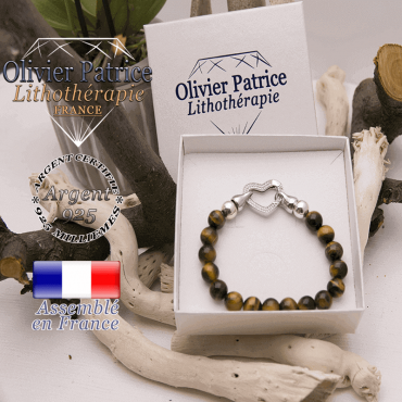Bracelet oeil de tigre avec son fermoir coeur en argent 925