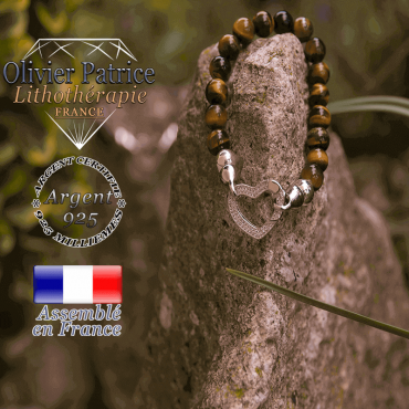 Bracelet oeil de tigre avec son fermoir coeur en argent 925