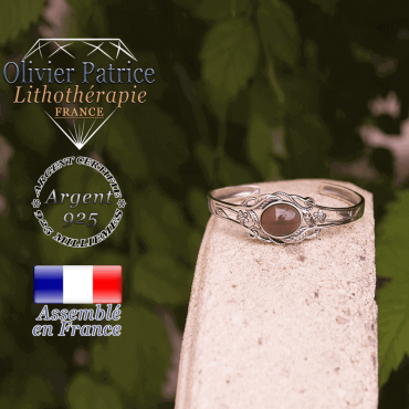 Bracelet onyx gris ouvert avec fleurs et feuilles en argent 925