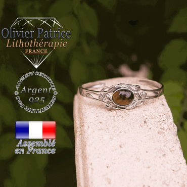 Bracelet oeil de Tigre ouvert avec fleurs en argent 925