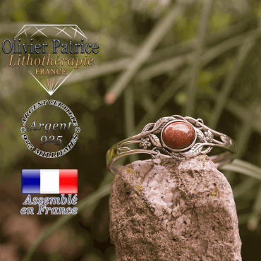 Bracelet goldstone ouvert avec fleurs en argent 925