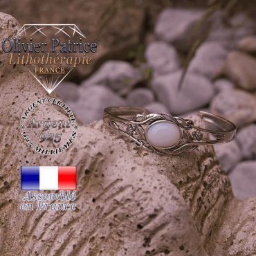Bracelet opale ouvert avec fleurs en argent 925