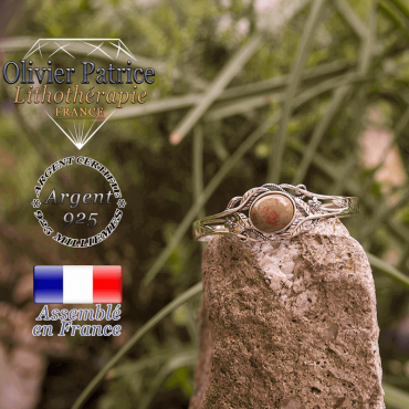 Bracelet unakite ouvert avec fleurs en argent 925