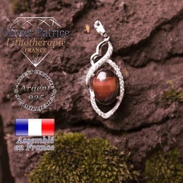 Pendentif Iris en oeil de taureau losange à noeud en argent 925