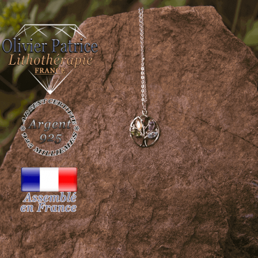 Pendentif arbre de vie rond des 5 chakras en argent 925