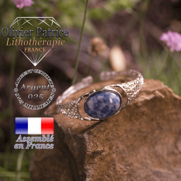 Bracelet sodalite toile d'araignée ouvert en argent 925