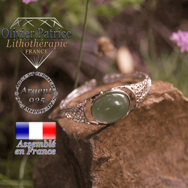 Bracelet aventurine toile d'araignée ouvert en argent 925