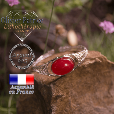 Bracelet agate rouge toile d'araignée ouvert en argent 925