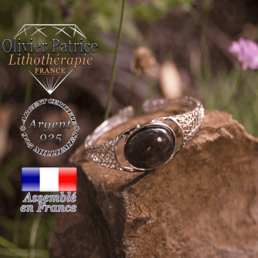 Bracelet larvikite toile d'araignée ouvert en argent 925