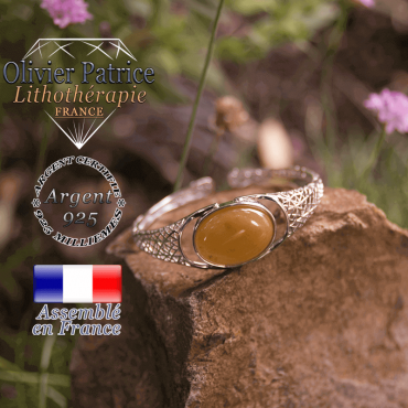 Bracelet toile d'araignée jaspe mokaite ouvert en argent 925
