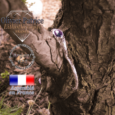 Bracelet agate à bandes violettes toile d'araignée fermé en argent 925