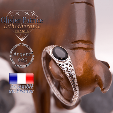 Bracelet obsidienne toile d'araignée fermé en argent 925