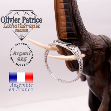 Bracelet obsidienne toile d'araignée ouvert en argent 925