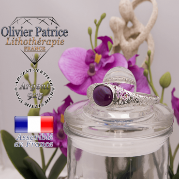 Bracelet agate à bandes violettes toile d'araignée fermé en argent 925