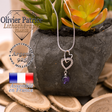 Pendentif double cœur améthyste en argent 925