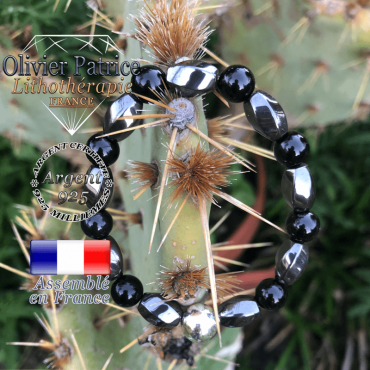 Bracelet femme du lot des bracelets mari et femme pour les couples en hématite et tourmaline en argent 925