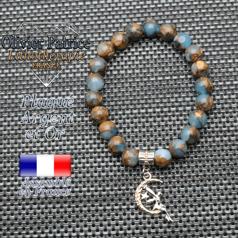 Bracelet en bornite bleu et or et sa fée en plaqué or