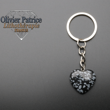Porte-clés coeur obsidienne neige