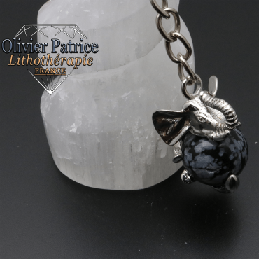 Porte-clés éléphant obsidienne neige