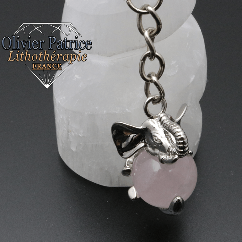 Porte-clés éléphant quartz rose
