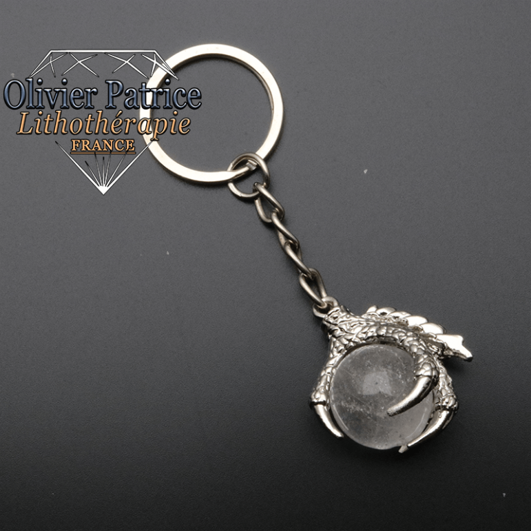 Porte-clés griffe de dragon cristal de roche