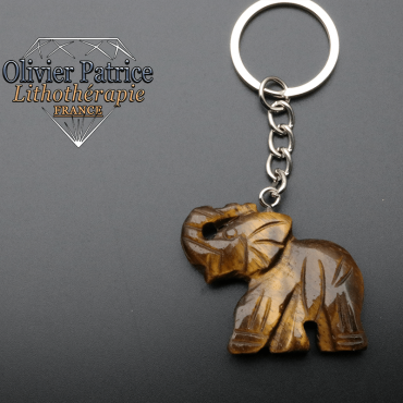 Porte-clés éléphant en pierre d'oeil de tigre