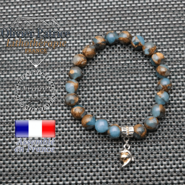 Bracelet en bornite bleu et or et son dauphin en plaqué or