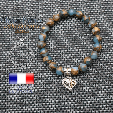 Bracelet en bornite bleu et or et son coeur en plaqué or