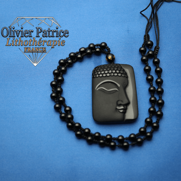 Pendentif plaque de Bouddha en obsidienne