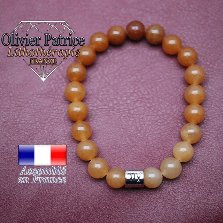 Bracelet aventurine orange et son signe astrologique en alliage