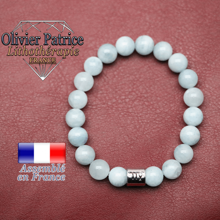 Bracelet aigue marine et son signe astrologique en alliage