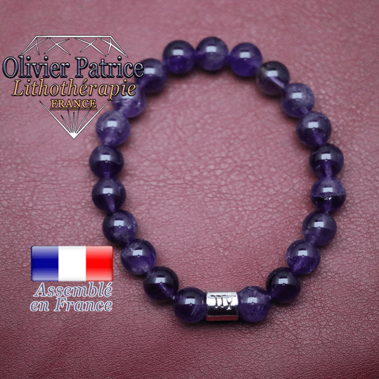 Bracelet améthyste et son signe astrologique en alliage