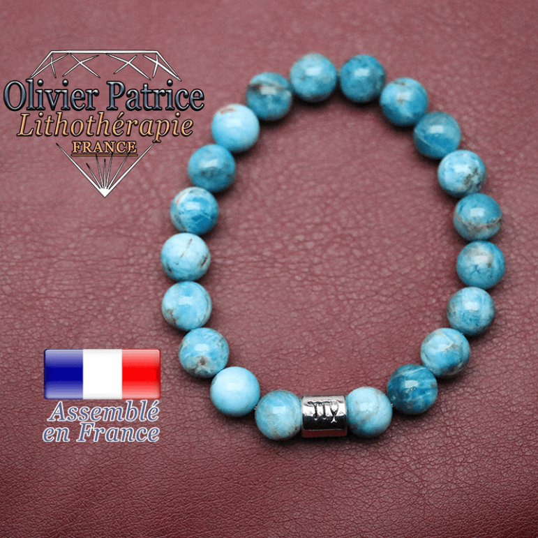 Bracelet apatite et son signe astrologique en alliage