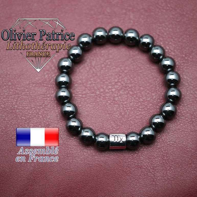 Bracelet hématite et son signe astrologique en alliage