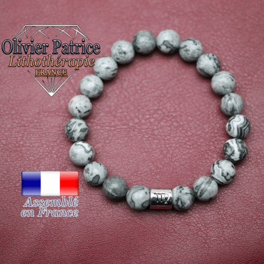 Bracelet jaspe crazy lace gris et son signe astrologique en alliage