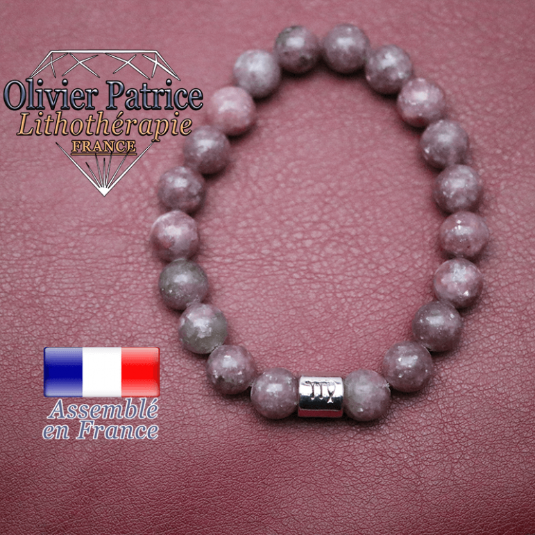 Bracelet lépidolite et son signe astrologique en alliage