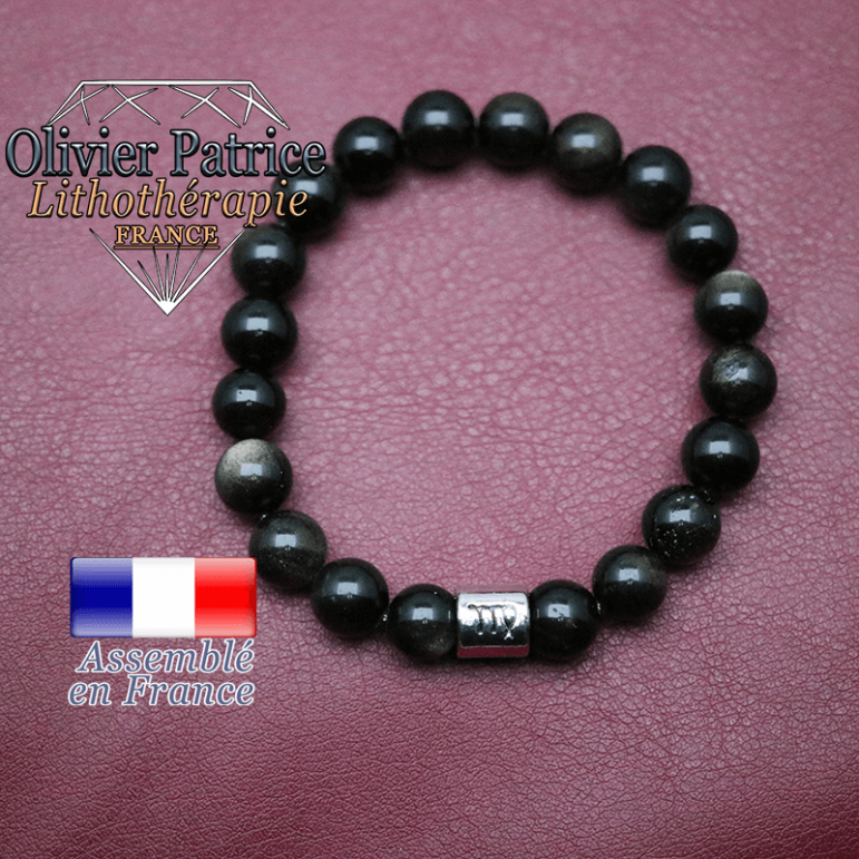 Bracelet obsidienne dorée et son signe astrologique en alliage