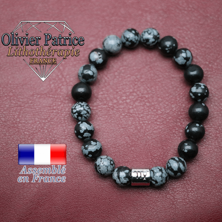 Bracelet obsidienne neige et son signe astrologique en alliage