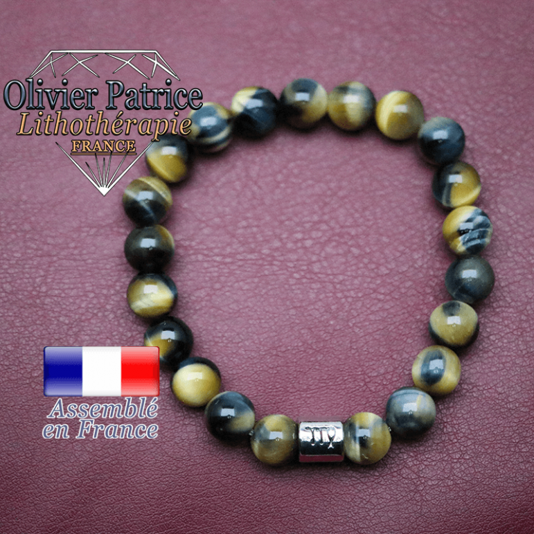 Bracelet oeil de faucon - tigre bleu et son signe astro en alliage