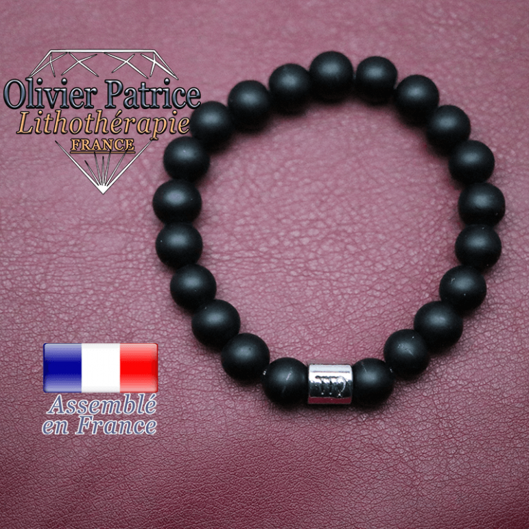 Bracelet onyx mat et son signe astrologique en alliage