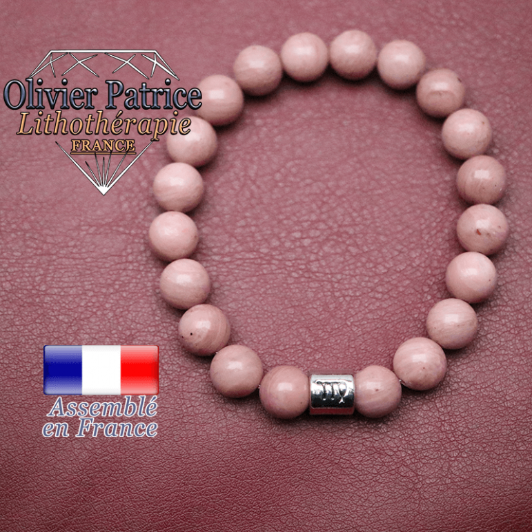 Bracelet rhodochrosite et son signe astrologique en alliage