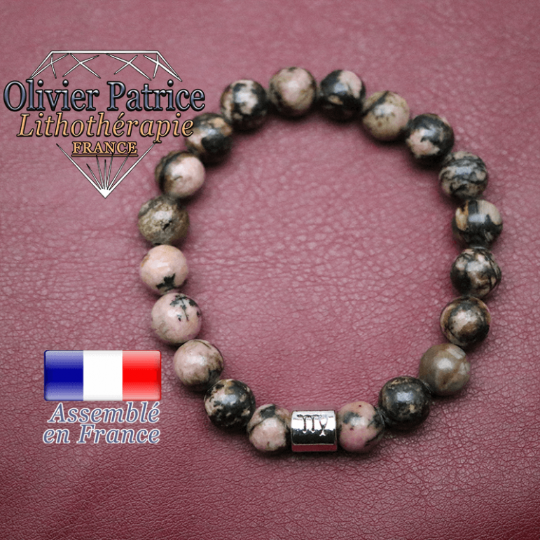 Bracelet rhodonite et son signe astrologique en alliage