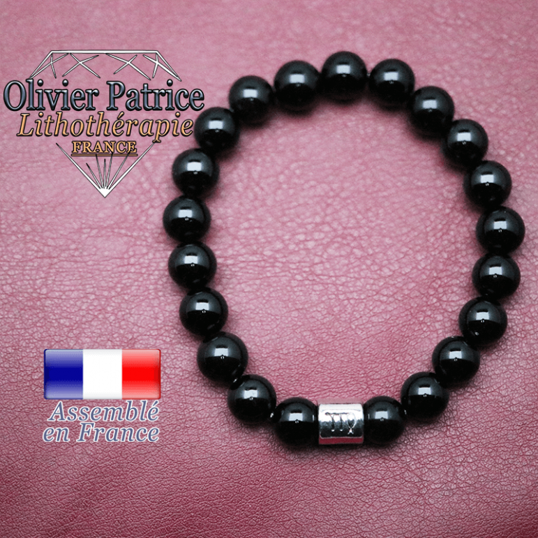 Bracelet tourmaline noire et son signe astrologique en alliage