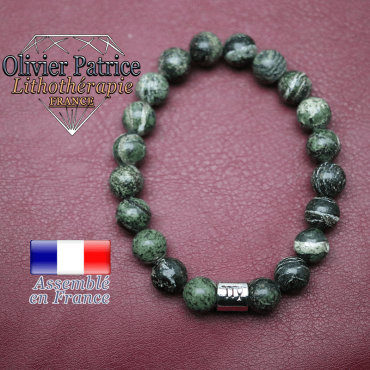 Bracelet jaspe zèbre vert et son signe astrologique en alliage