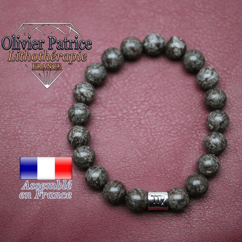 Bracelet obsidienne neige brune et son signe astrologique en alliage