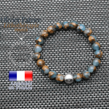 Bracelet bornite bleu et or et ses 3 boules lisses en argent 925 - boule 10 mm